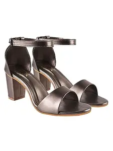 Shoetopia Women’s Grey Block Heel Sandals | Elegant Strappy Open Toe Heels for Party & Casual Comfortable Footwear EU40