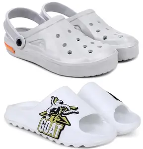 Pampy Angel Combo Pack of 2 Slipper/Flip Flops/Slides/Clogs/Sandals with Adjustable Back Strap for Men,(Cl-Tube-Grey,Y-To-Goat-White),10 (UK/India)