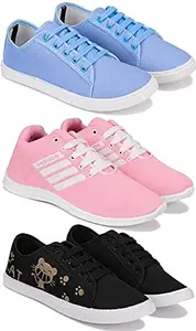 WORLD WEAR FOOTWEAR Multicolor Casual Sports Running Shoes for Women 7 UK (Pack of 3 Pair) (3A)_5052-5002-5054