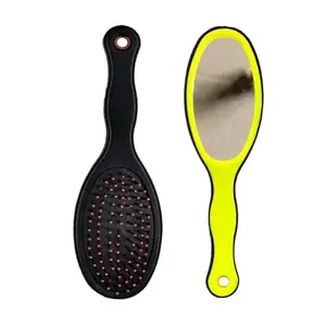 BlackLaoban Flat Hair Brush With Mirror For Blow Drying, Styling, Curling, Straighten with Soft Nylon Bristles for Short or Medium Curly Hairs for Women & Men (Yellow)