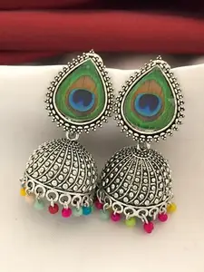 Rubique Peacock multicolour Oxidised Earrings Silver Plated