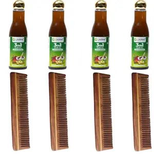G Krishna Naturals Combo Pack of Hair Brushes Wooden Neem Comb & 3 in1 Hair Oil for Women & Men (Pack of 4 Each)(GKNPC4-06)