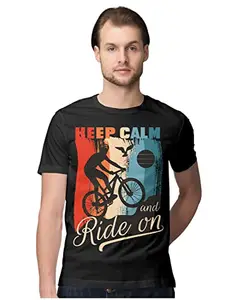 Men's Regular Fit T-Shirt Keep Calm & Ride On 100% Cotton T-Shirt Black; _KEPRIONSM-Black 2XL Men Round_bz