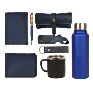 YOUR GIFT STUDIO All in One Men's Combo | Man Gift Hamper Leather Men Wallet, Passport Cover, Keychain, Pen, Eyeware Case and Many More (Blue)