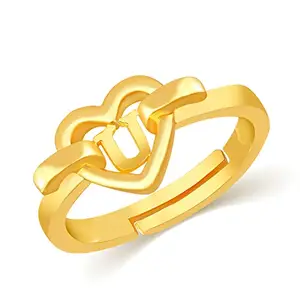 Kanak Jewels Valentine American diamond Adjustable Alphabet U I Love You Heart Initial Letter Name girlfriend King Queen Gf BF lovers ladies propose AD Finger Rings for girls women Couple Brass Gold Ring