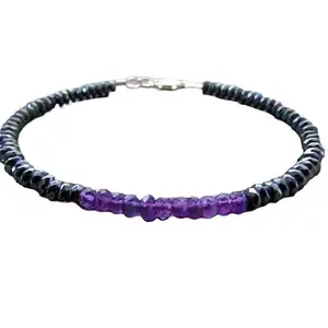 LKBEADS Amethyst & Black Onyx bracelet with Silver clasp - 3-3.5mm Rondelle beads- Faceted Cut -7 Inch Bracelet– Healing, Fashion, Gift, Spiritual, Yoga|LK_STACK_06681