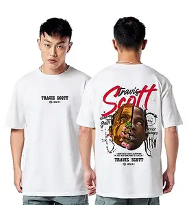 Darkbuck Travis Scott Oversized T Shirt for Men and Women Drop Shoulder Loose Baggy Fit Unisex Pure Cotton T-Shirt (L) Black