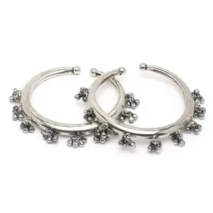 sanjog Silver Plated Anklets Pair with Ghungroo Embellishments, Open Slip-On Design