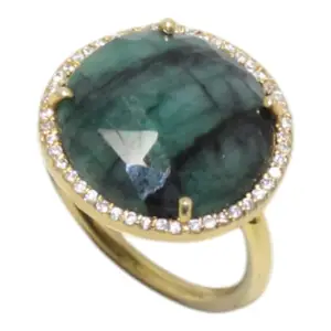 Rajasthan Gems Designer Ring 925 Sterling Silver Yellow Gold Rhodium Green Sapphire Gem Stone Women Handmade Gift L449