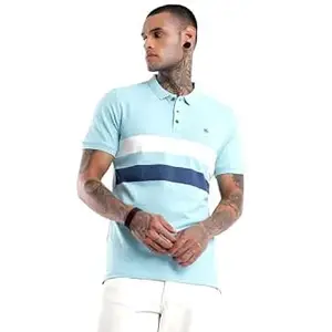 WROGN Men's 100% Cotton Pique Polo T-Shirt | Striped | Slim Fit