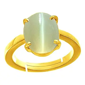 RRVGEM Certified Unheated Untreatet 6.00 Ratti Natural Cat Eyes Stone Ring Lehsunia Ketu Gold Plated Panchdhatu Adjustable Ring Certified for Women's and Men's