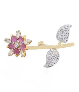 Jewels Galaxy Crafted American Diamond with Solitaire Ruby Double Finger Free Size Ring for Women (Multicolour) (JG-RN-56)