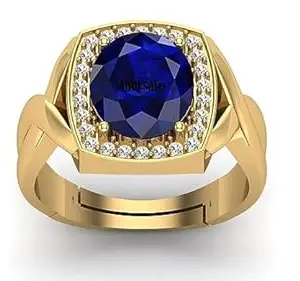 Ayush Gems 13.25 Ratti 12.25 Carat Certified Original Blue Sapphire Gold Plated Ring Panchdhatu Adjustable Neelam Ring for Men & Women by Lab Certified