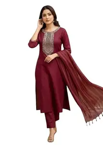 IBRANA Women's South Cotton Embroidery Work Kurta with Pant & Dupatta