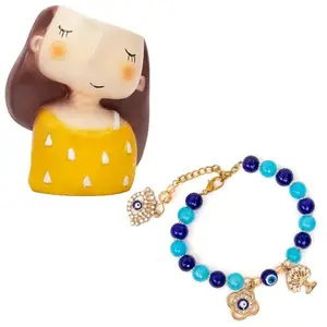 To The Nines Rakhi Gift Set for Sister - Evil Eye Bracelet with Cute Planter - Rakhi Gift for Sister