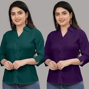Formal Cotton Blend Shirt for Women with 3/4 Sleeve for Casual Wear Combo of 2