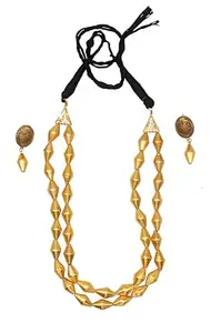VEDAJ dholki beads double layer necklace for women and girls Golden colour traditional as well trendy bormal for ethnic and traditional with Laxmi stud