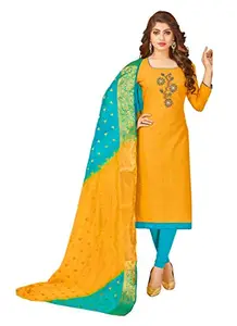 Generic Women's South Slub Cotton Unstitched Salwar-Suit Material With Dupatta (Yellow, 2-2.5mtrs)-PID24609