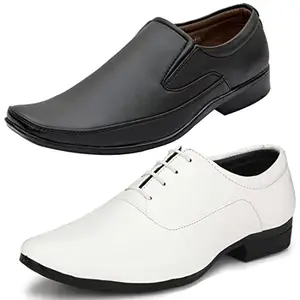 Vitoria Men's Fashionable PU Formal/Party Shoes | 2 Shoes Combo with Free Belt | Stylish & Comfortable | Ideal for Office, Casual Outings, Parties (8281_VTR006-Wht-2003-Bdr) (Multicolor)(Size: 6UK)