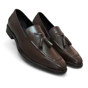 PHABHU Genuine Leather Tassels for Men - Handmade Premium Brown Color Formal Shoes - Office Stylish Slip On Shoe (Brown, UK Footwear Size System, Adult, Men, Numeric, Medium, 10)