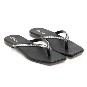 Stylish Women's Flats – Synthetic Leather Slip-On Sandals|FK_809_BLACK FLAT-38