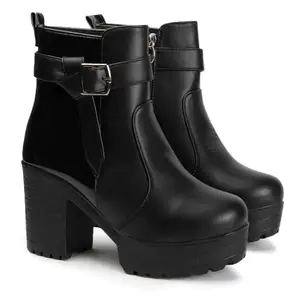 STRASSE PARIS Women's Round Toe Ankle Boots Buckle Zipper Chunky Block Heel Boots for Women,7