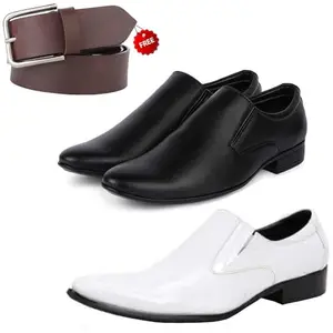 Stylish Trendy Formal Shoes/Party Shoes/ 2 Shoes Combo with Free Belt for Men and Boys (BAZAAR8818_VTR-401-Blk) Multicolor