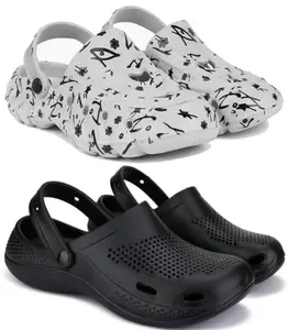 Pampy Angel Combo Pack of 2 Slipper/Flip Flops/Slides/Clogs/Sandals with Adjustable Back Strap for Men,(Cl-N11-Grey,Cl-500-Black),9 (UK/India)