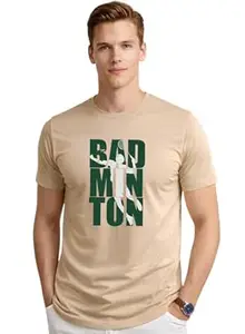 ADRO Mens Badminton Tshirt | Cotton Lycra | Regular Fit Tee | Sports Design T-Shirt for Men | Printed T Shirts for Men