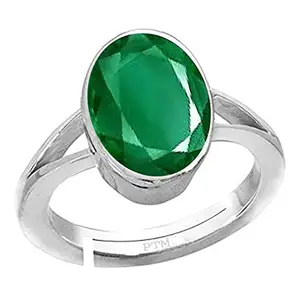 PTM Emerald/Panna 10.25 Ratti or 9.5 Carat Astrological Certified Gemstone Pure Sterling Silver/925 bis Hallmark Adjustable Ring for Men - nfba31025