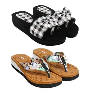 Skytrap Women Black, Brown EVA Slippers Flipflop Combo of 2 (numeric 6)