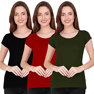 THE BLAZZE 1050 Women's Regular T-Shirts for Women Combo Pack of 3(S, Combo_03)
