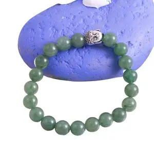 aurrastores Natural Green Jade Bracelet Buddha Charm Bracelet 8 mm Beads Size Stretchable Elastic Bracelet for Men and Women (LAB CERTIFIED) -3414