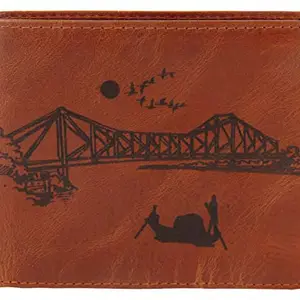 Karmanah Nostalgia for Kolkata Engraved Genuine Leather Men's Wallet | Pure Leather Wallet for Men with Nostalgia for Kolkata Engraving | Wallet Gifts for Men | RFID-Protected Leather Wallet | Brown