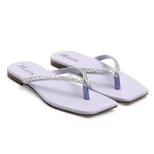 Women's Designer Flats – Embellished Party Look Sandals|FK_809_PURPLE FLAT-41