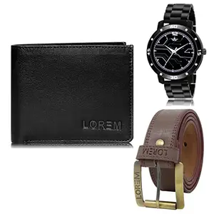LOREM Mens Combo of Watch with Artificial Leather Wallet & Belt FZ-LR113-WL15-BL02