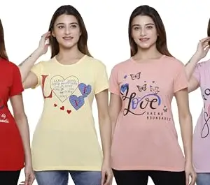 Nidhil Fashion Women T-Shirt (108W4_RYOP40_M_Multicolor_Pack of 4)
