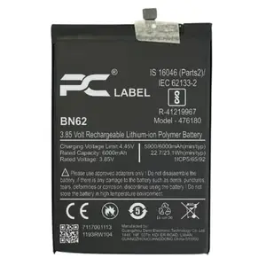 PC LABEL BN62 Mobile Battery Battery (6000mAh) Compatible with Xiaomi Redmi Note 9 4G / Redmi 9T / Redmi 9 Power/Poco M3 (M21J19SC, J19S) High Capacity Mobile Phone Replacement Battery