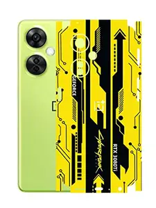 AtOdds - Oneplus Nord Ce 3 Lite Mobile Back Skin Rear Screen Guard Protector Film Wrap with Camera Protector (Coverage - Back+Camera+Sides) (Yellow Cyberpunk) (Pack of 1)