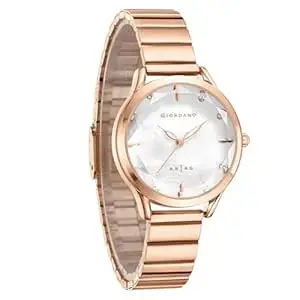 Giordano Arias Lara Dutta Signature Collection Analog Quartz Watch for Women with Mother-of-Pearl Cut Glass Dial, Crystal Hour Markers and Stainless Steel Bracelet Strap