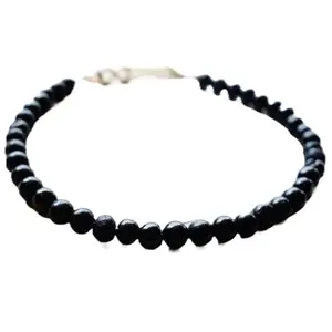 RRJEWELZ Black Tourmaline Bracelet for Men & Women – 4mm Round Smooth Black Beads – 7 inch with Silver Plated Clasp – Healing, Fashion, Gift, Spiritual, Yoga|LCBR_RR_01342