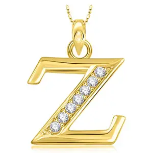 VSHINE FASHION JEWELLERY VSHINE Z Pendant Initial Letter American Diamond Pendant Gold Chain Gold Plated Collection Fashion Jewellery for Women, Girls, Boys and men -VSP1353G