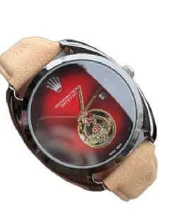 R L X 6112 Leather Analog Men's Watch Brown Strap