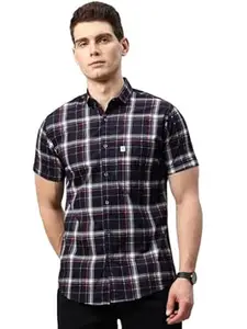 Majestic Man Slim Fit Short Sleeve Checked Pure Cotton Casual Shirt