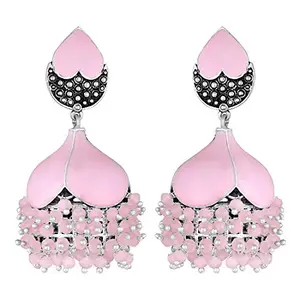 Peora Traditional Silver Plated & Brass Jhumki Earrings for Women & Girls, Pink