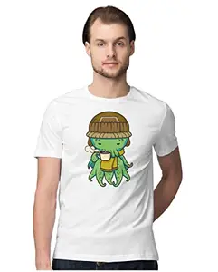 ALLEN BLACK Men's Regular Fit T-Shirt Cute Cthulhu Having Hot Coffee 100% Cotton T-Shirt White_CCHHCHMEN-White 3XL Men Round_