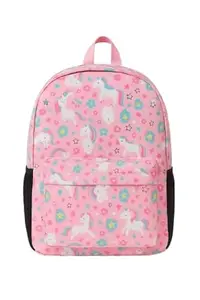 Unicorn Print School Backpack for Girls, Pink with Floral Pattern, Laptop Compatible