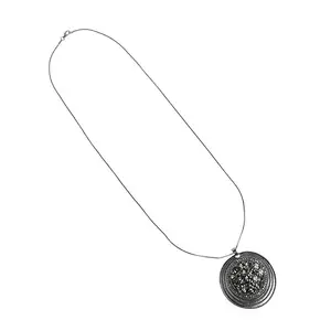 SOHI Women's Dark Silver Embellished Circular Pendant Necklace For Casual Wear | One-Size | Alloy Material |Lobster Clasp Closure | Artificial Stone Necklace Crafted For Woman & Girls