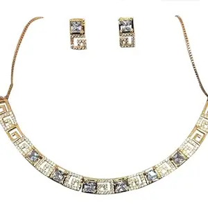 DIDI ENTERPRISES AD Stones Studded Necklace Set For Women COLOUR - GOLDEN NEW LATEST