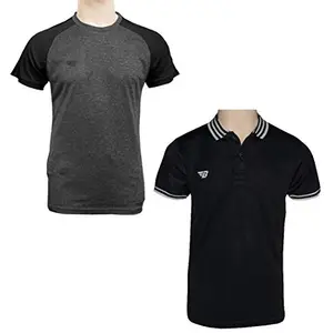 BHAJJI Combo of 2 T-Shirts Size XL(42) Polo T Shirt B-016 Black with Round Neck B-022 Black
